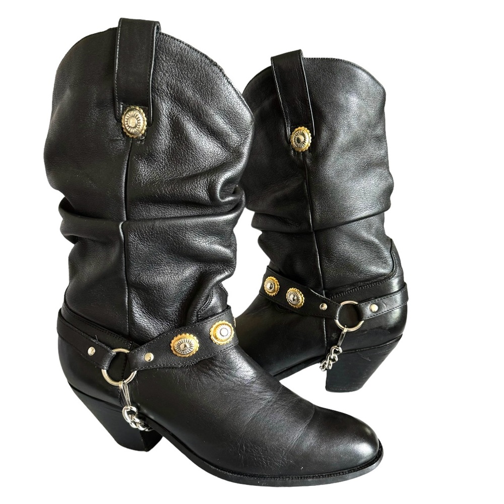 Dingo Olivia Harness Boots Black Leather Western Cowboy
